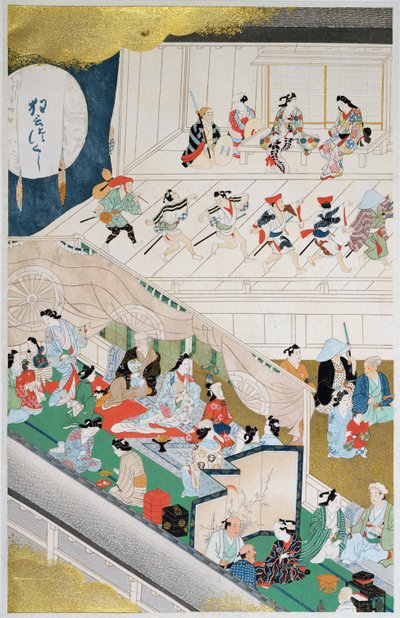 Scena di teatro popolare giapponese durante il periodo Genroku (1688-1704), illustrazione dalla rivista 